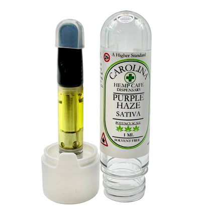 Carolina Hemp Cafe dispensary vape cartridge with label on a white background