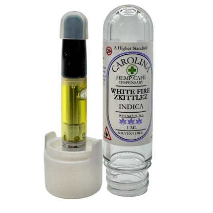 Carolina Hemp Caffeine Dispensary vape cartridge with label on a white background