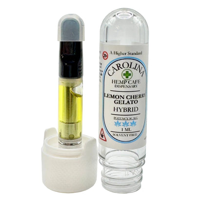 Carolina Hemp Cafe Dispensary vape cartridge with clear packaging on a white background