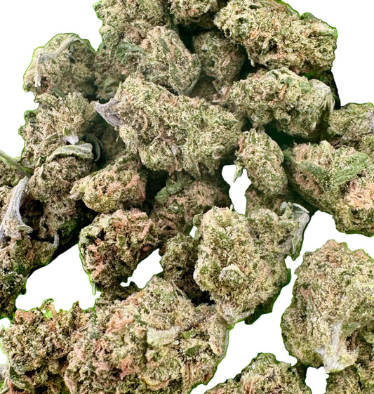 Close-up of cannabis buds on a green textured surface