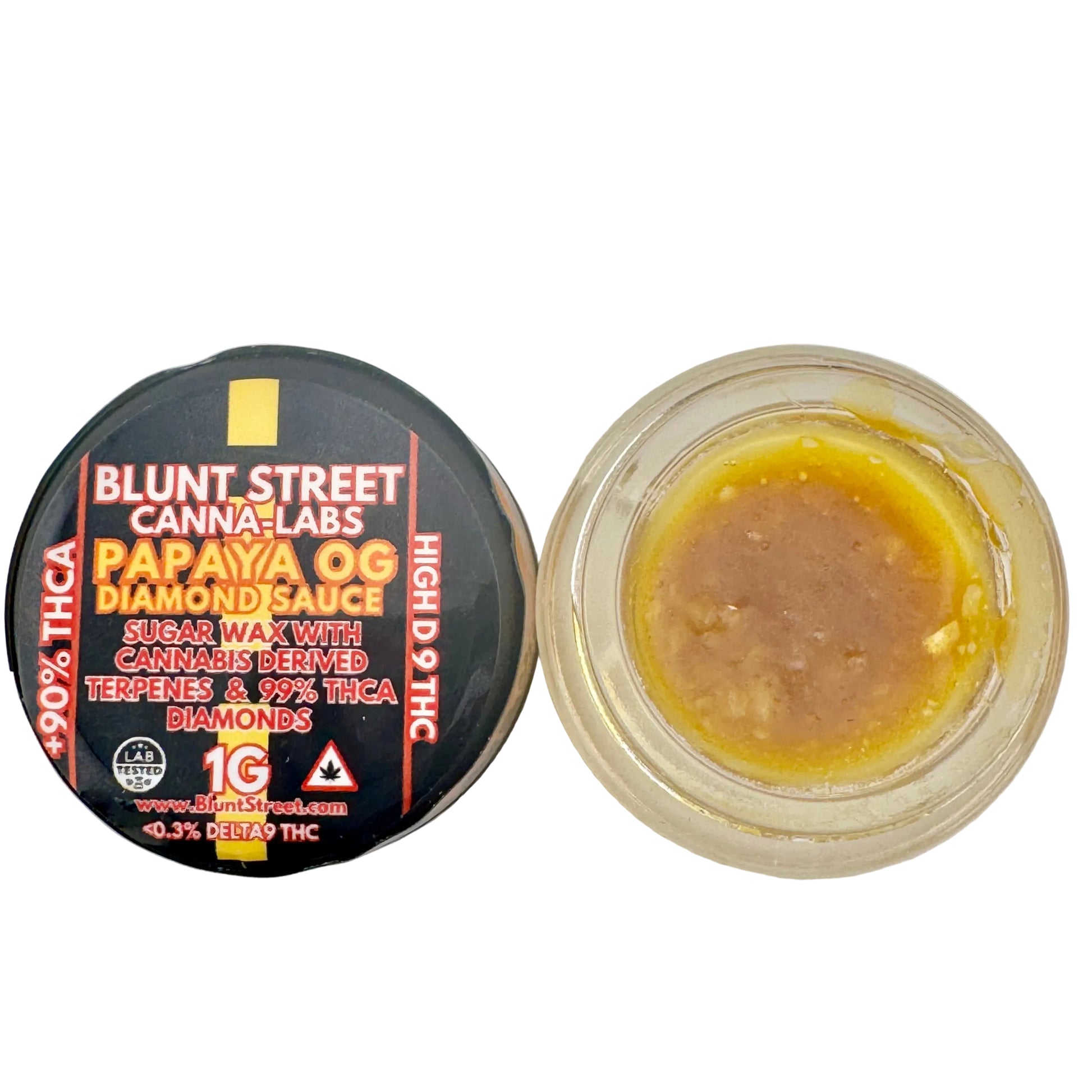 Jar of Blunt Street Canna-Labs Papaya OG Diamond Sauce on a white background
