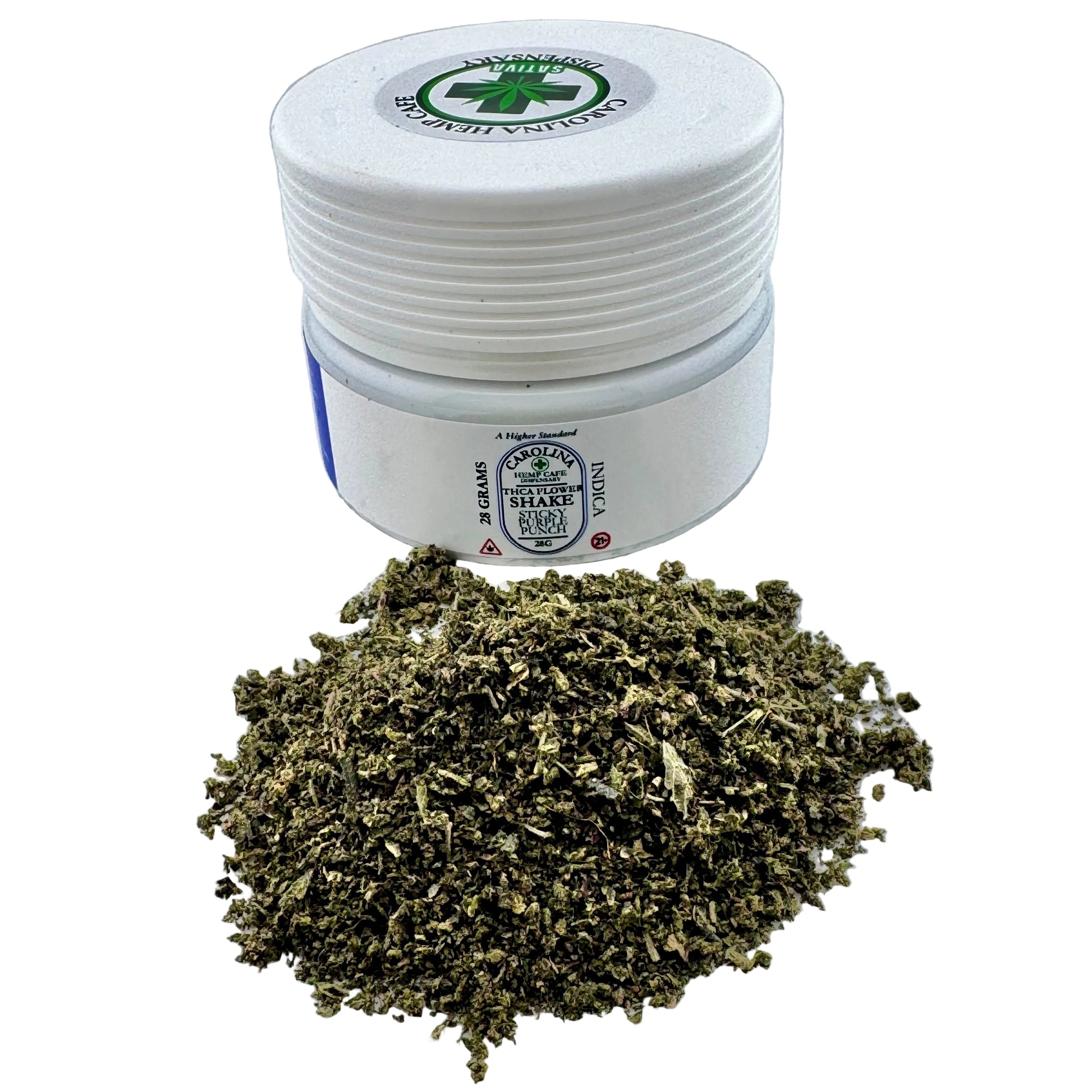White container with cannabis product on a light gray background