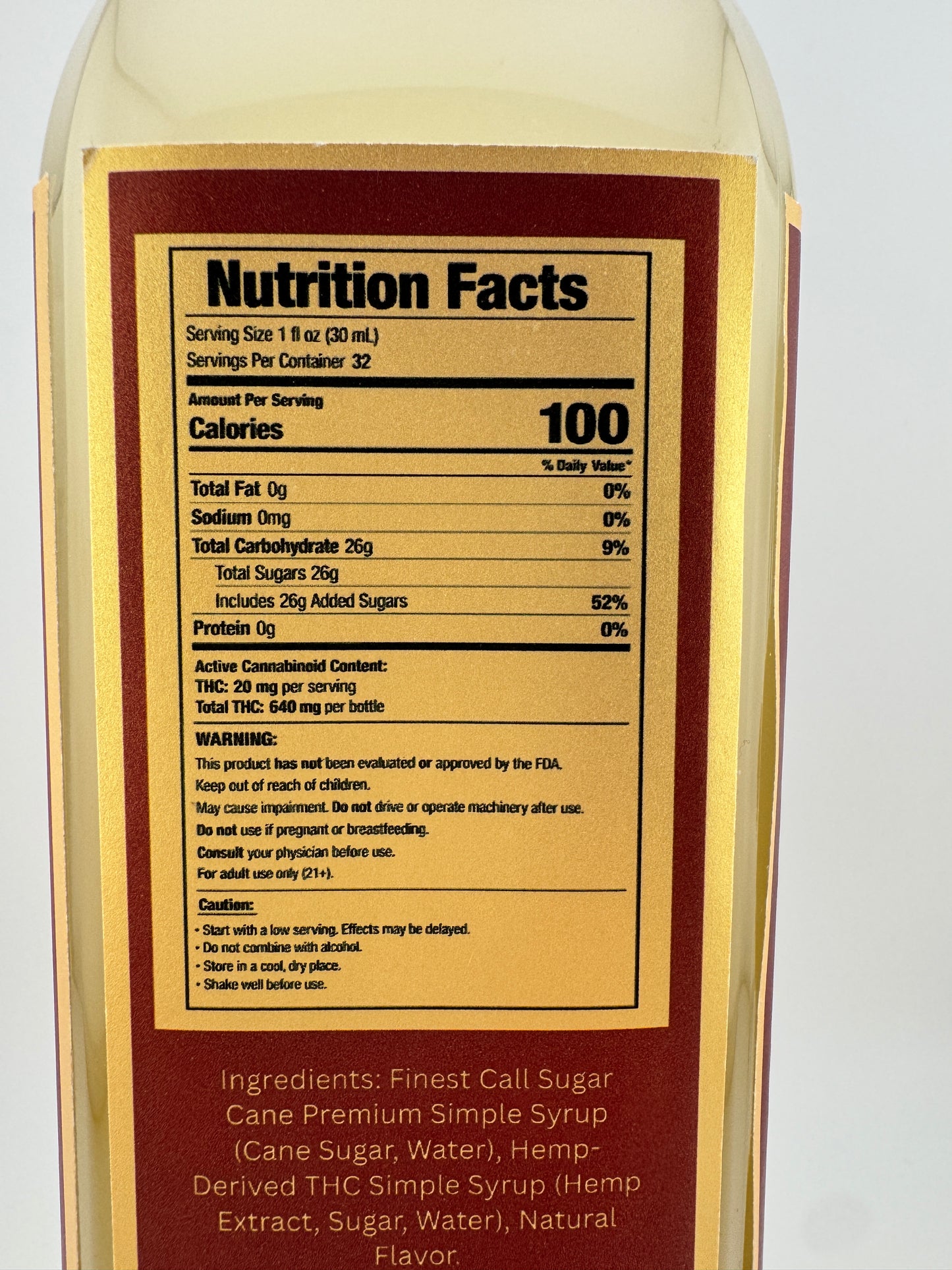 Accurate Dose THC Simple Syrup 32oz | 640MG Total | 20MG per Ounce