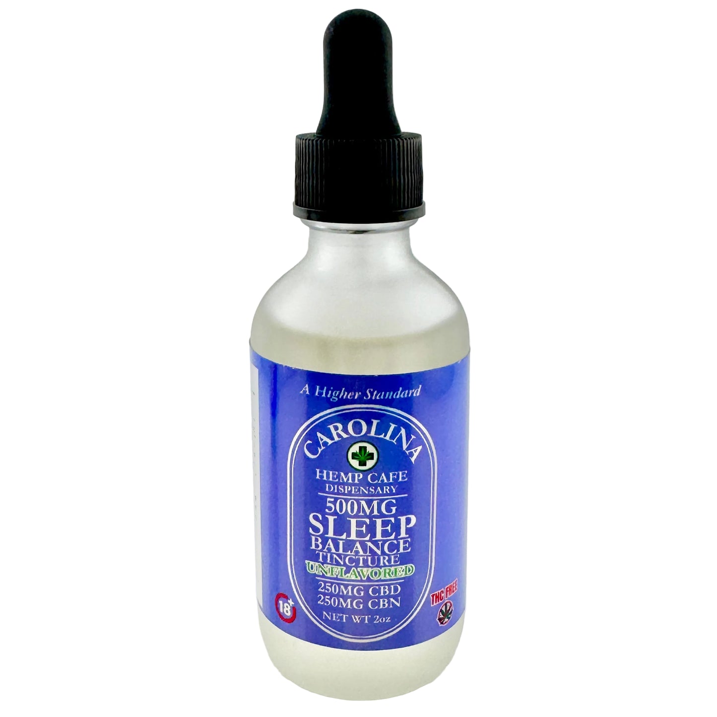 Bottle of Carolina Hemp Cafe Sleep Balance Tincture on a white background