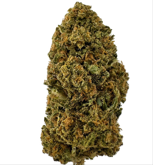 Close-up of a cannabis bud on a white background