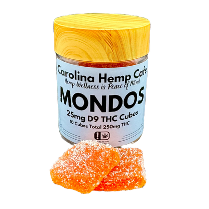 25mg Mondos Tropical Smoothie Gummy, 25mg Cubes of Delta 9 Hemp Derived THC Gummies Cubes Totaling: 125mg Edibles & Childproof Packaging Carolina Hemp Cafe