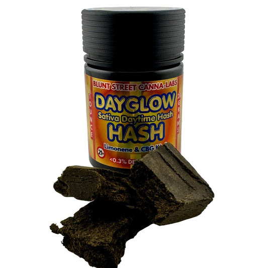 Jar of Blunt Street Canna-Labs Dayglow Sativa Daytime Hash Mash on a white background
