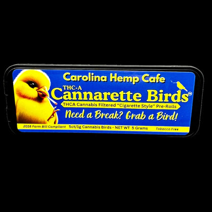 Cannarette Birds - 1g filtered Pre-Rolls, Hemp Filter Cannabis Cigarette Style Pre-Rolls, Top Shelf Flower, Hybrid Blend, Childproof Case, Tobacco Free, 2 Sizes Carolina Hemp Cafe