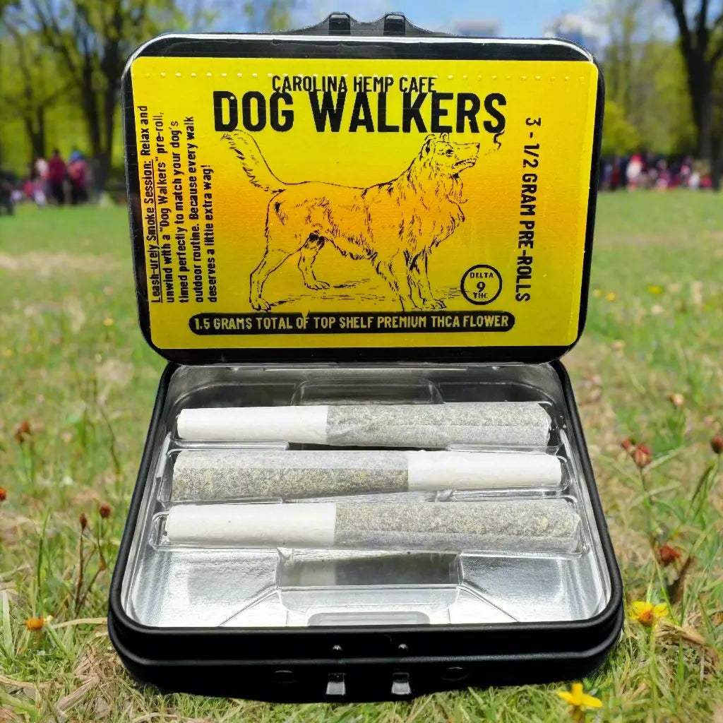 Dog Walkers - 1/2 Gram Top Shelf THCA Pre-Rolls, Shorties - Top Shelf Cannabis Hemp Flower Hybrid Blend Pre-Roll, Childproof Metal Tin Container, To Go Pack! Carolina Hemp Cafe