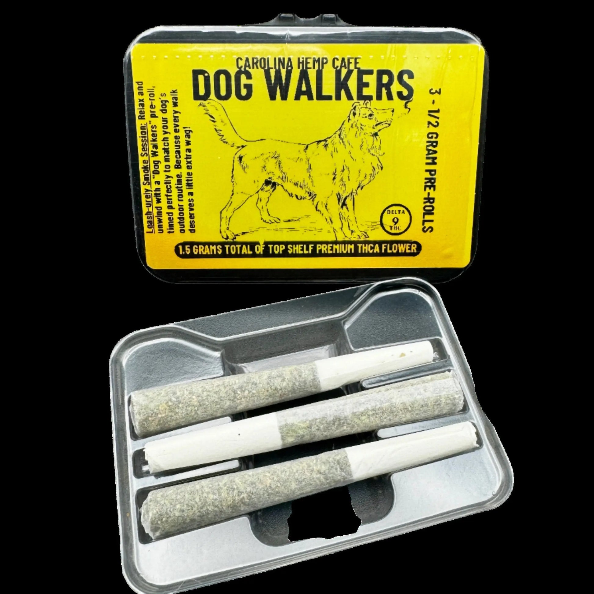 Dog Walkers - 1/2 Gram Top Shelf THCA Pre-Rolls, Shorties - Top Shelf Cannabis Hemp Flower Hybrid Blend Pre-Roll, Childproof Metal Tin Container, To Go Pack! Carolina Hemp Cafe