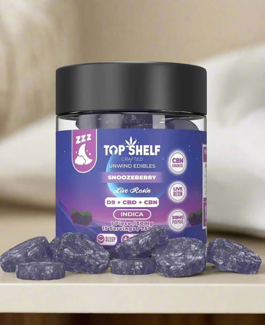 Snoozeberry - Top Shelf Hemp Delta 9 Full Spectrum Edibles, 15mg D9 THC + CBD + THC-V = 50mg Gummy, Gummies, Sleep Aid Top Shelf Co.