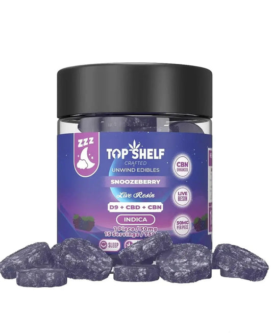 Snoozeberry - Top Shelf Hemp Delta 9 Full Spectrum Edibles, 15mg D9 THC + CBD + THC-V = 50mg Gummy, Gummies, Sleep Aid Top Shelf Co.