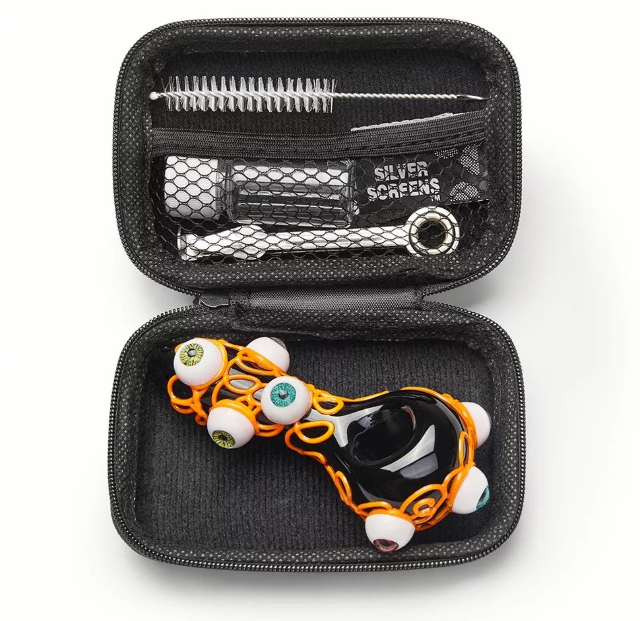 Glass Pipe: 4" Eyeballs Glass Handmade Pipe with Case & Cleaning Kit