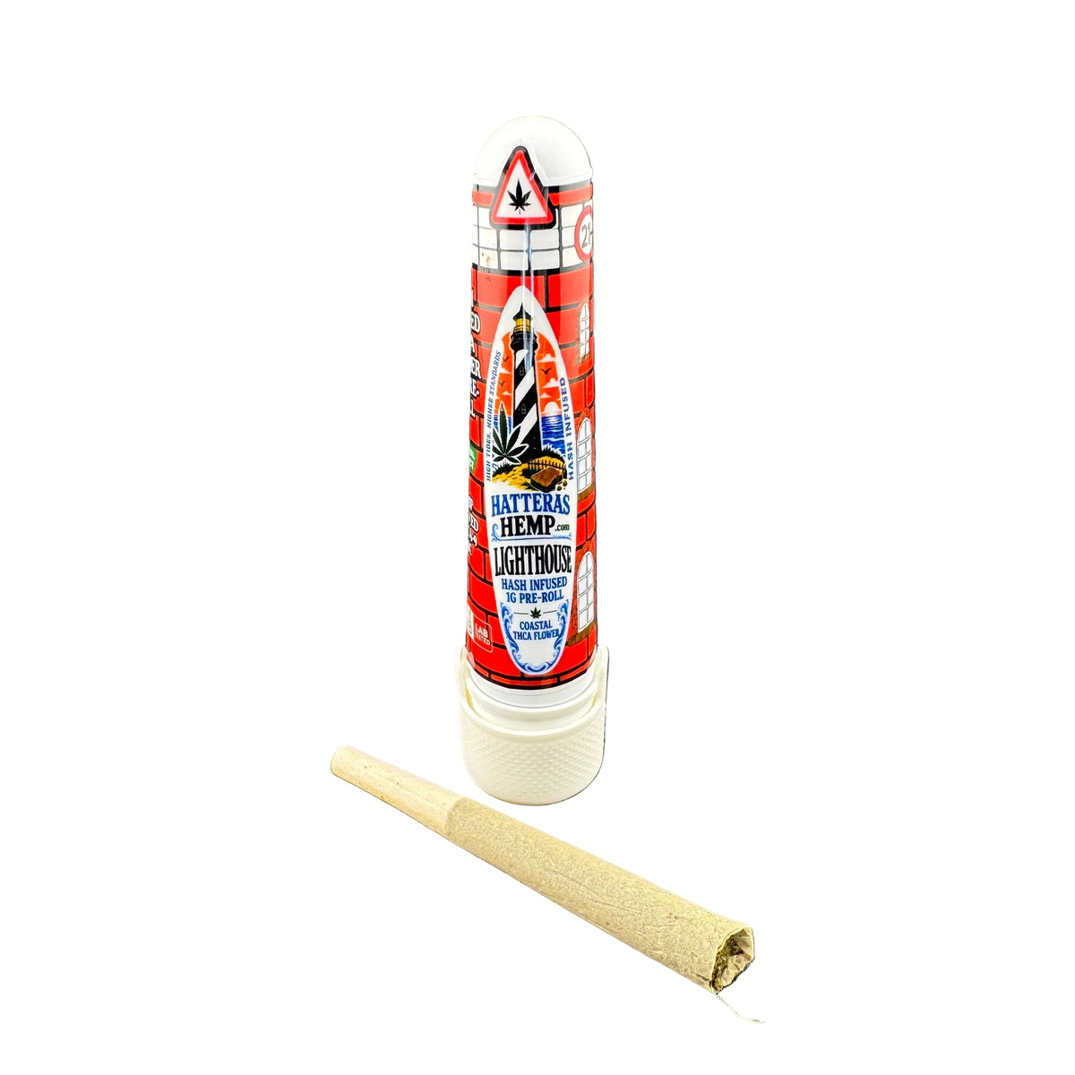 A tube of Mattress Hemp Lightboks next to a rolled beige hemp paper cone, shown on a plain white background.