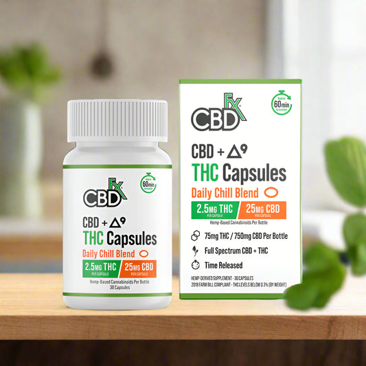 Daily Chill Blend – Full Spectrum CBD/THC Capsules | 25mg CBD + 2.5mg THC