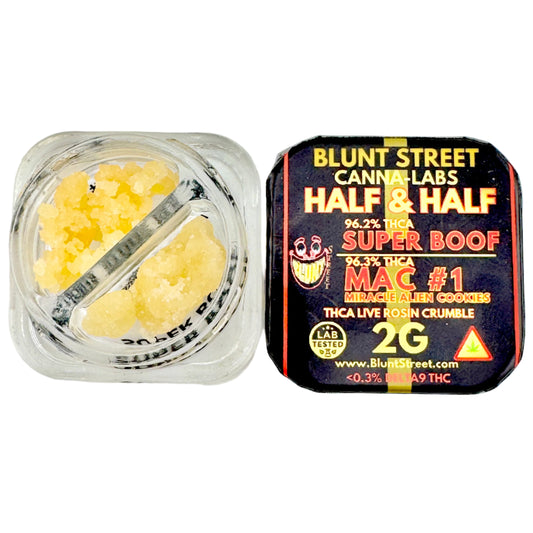 Container of cannabis product with Blunt Street Cannalabs packaging on a white background
