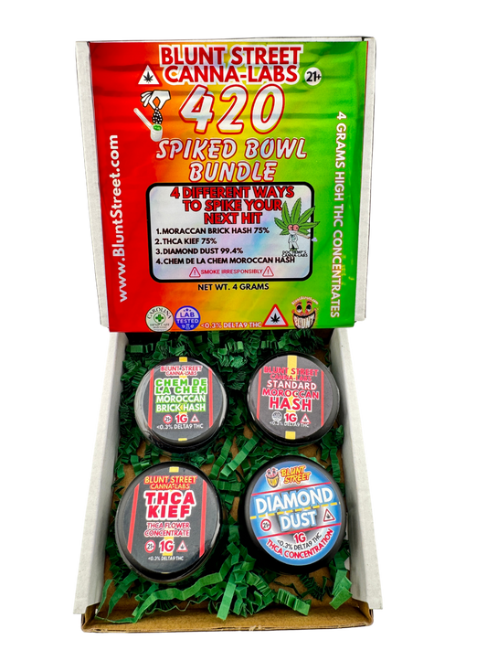 Blunt Street Canna-Labs 420 Spiked Bowl Bundle packaging with product labels.