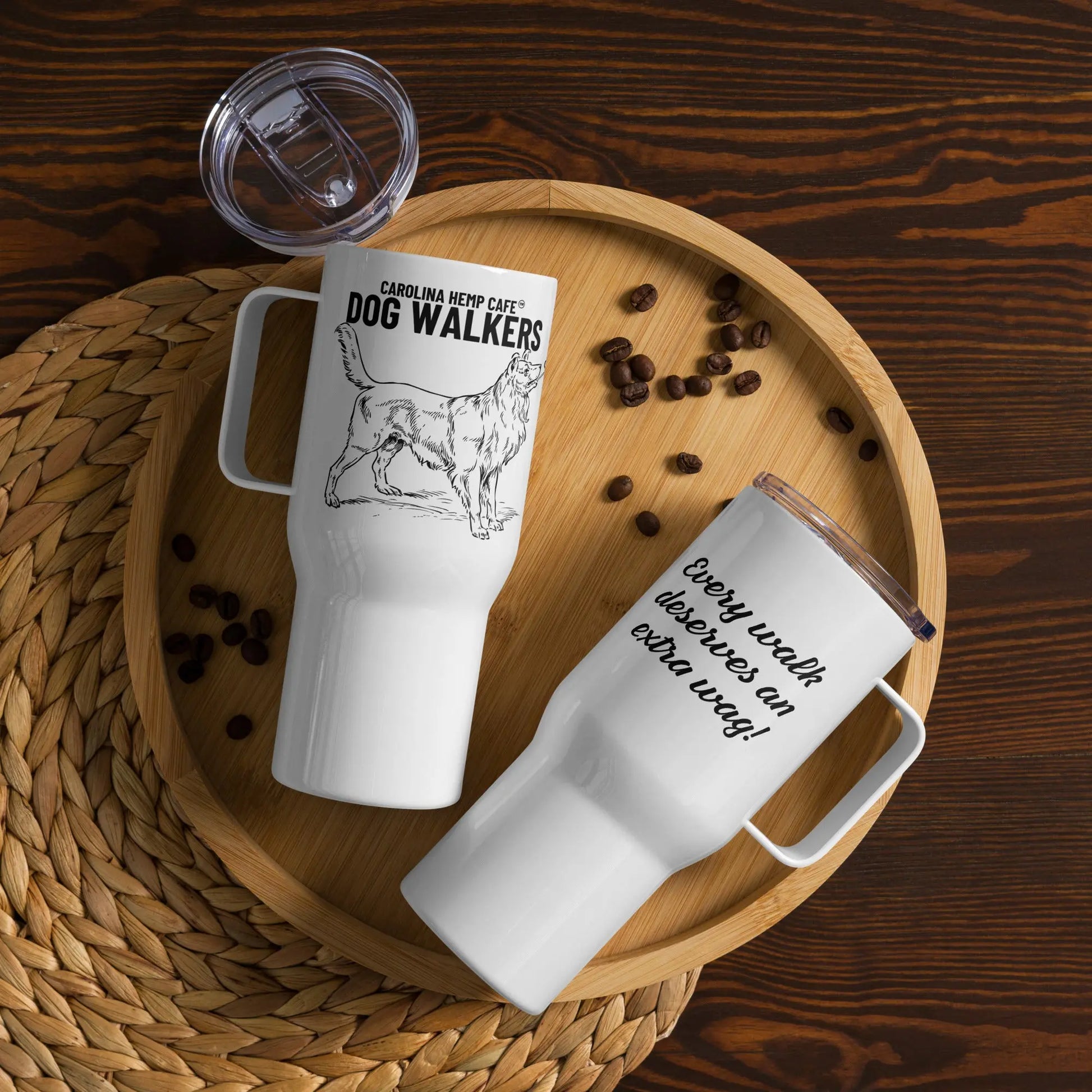 Dog Walker Travel mug with a handle Carolina Hemp Cafe